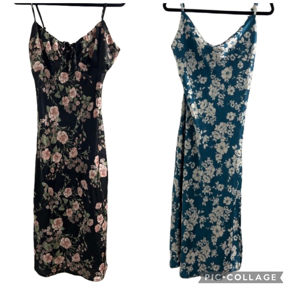 Bundle two Inspired Hearts Black Floral Midi Dress , blue and white